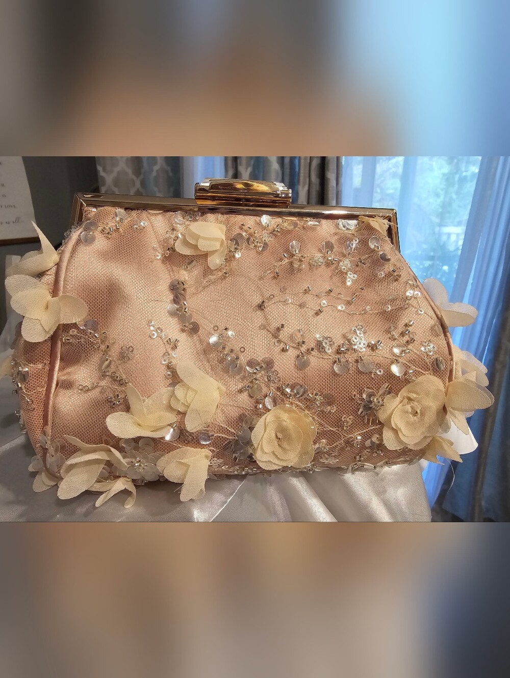 ✨ Jewel Badgley Mischka Bea Couture Clutch ✨Blush Pink / Rose Champagne Floral
